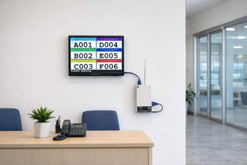 Wireless Remote 6 Queue Token Display Device Wall-Mounted for Waiting Rooms, Banks, Hospitals - FORBIX SEMICON Queue Management System